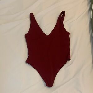 Aritzia Burgundy V-Neck Bodysuit